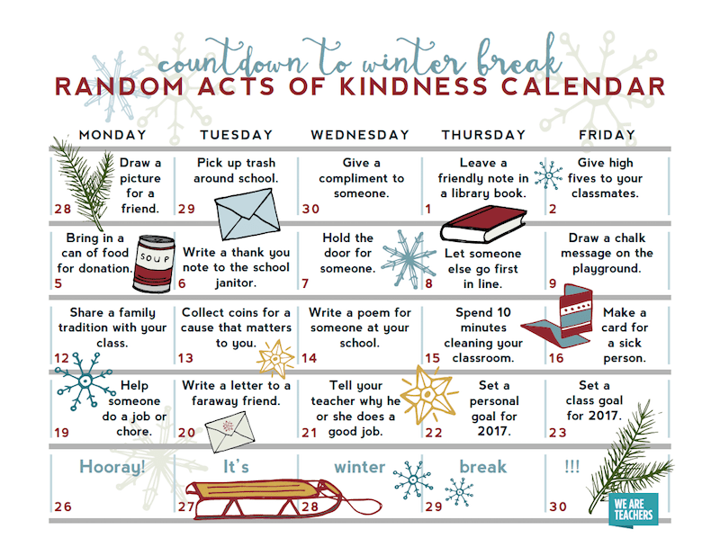 Download This Random Acts of Kindness Calendar and Spread the Love