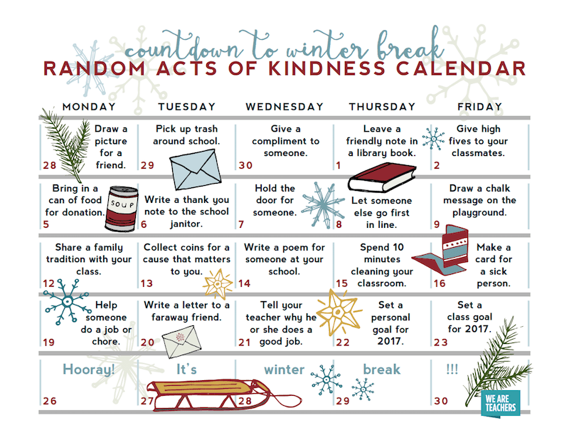 Download This Random Acts Of Kindness Calendar And Spread The Love 