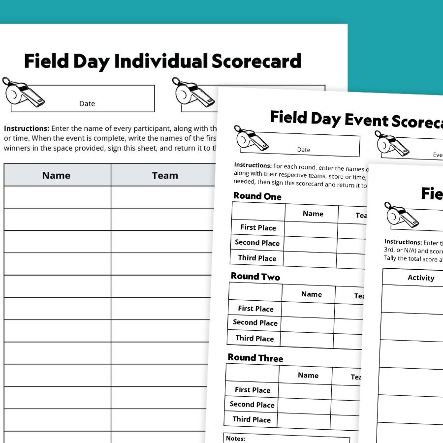 Printable templates of three field day scorecards