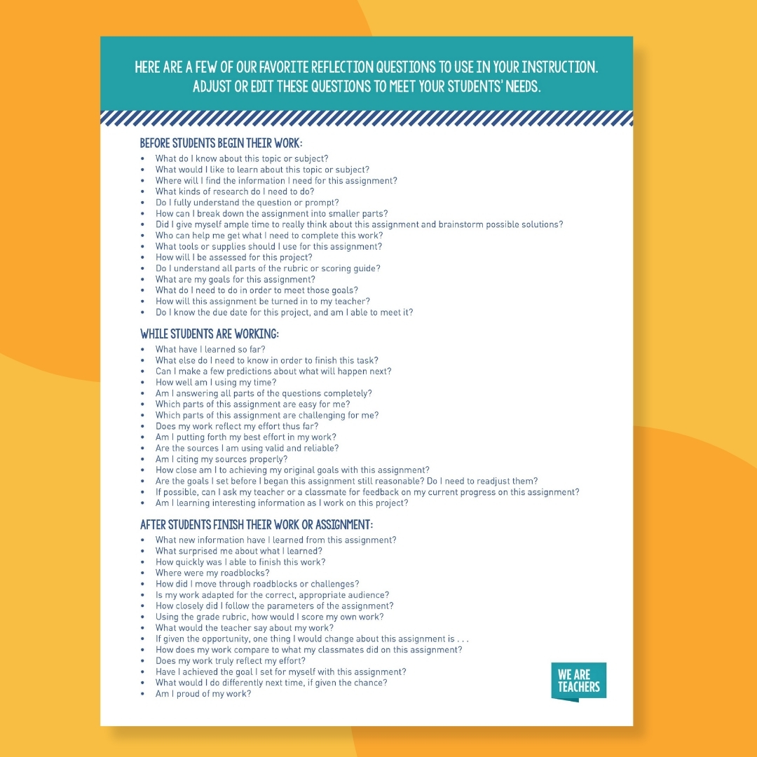 Reflection Questions for Students a mini poster of reflection questions for students