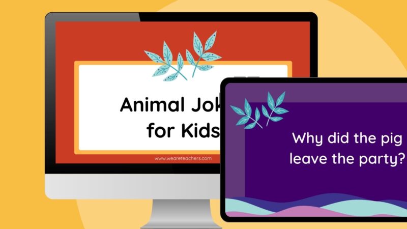 Animal Jokes for Kids an image of a computer and ipad screen with an animal jokes for kids Google slides