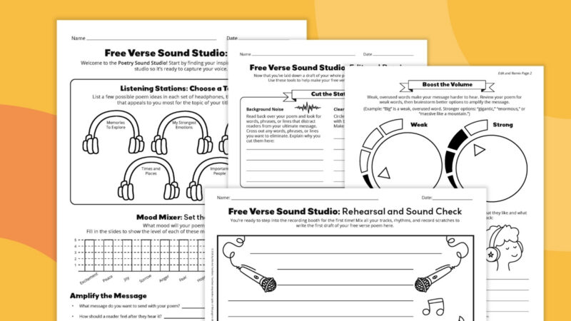 printable images of 4 pages from the free verse template bundle