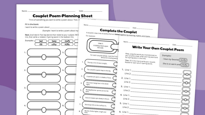 an image of three couplet poem template printables examples