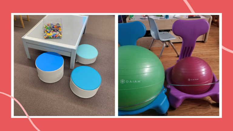 two images of flexible seating stools and balance balls