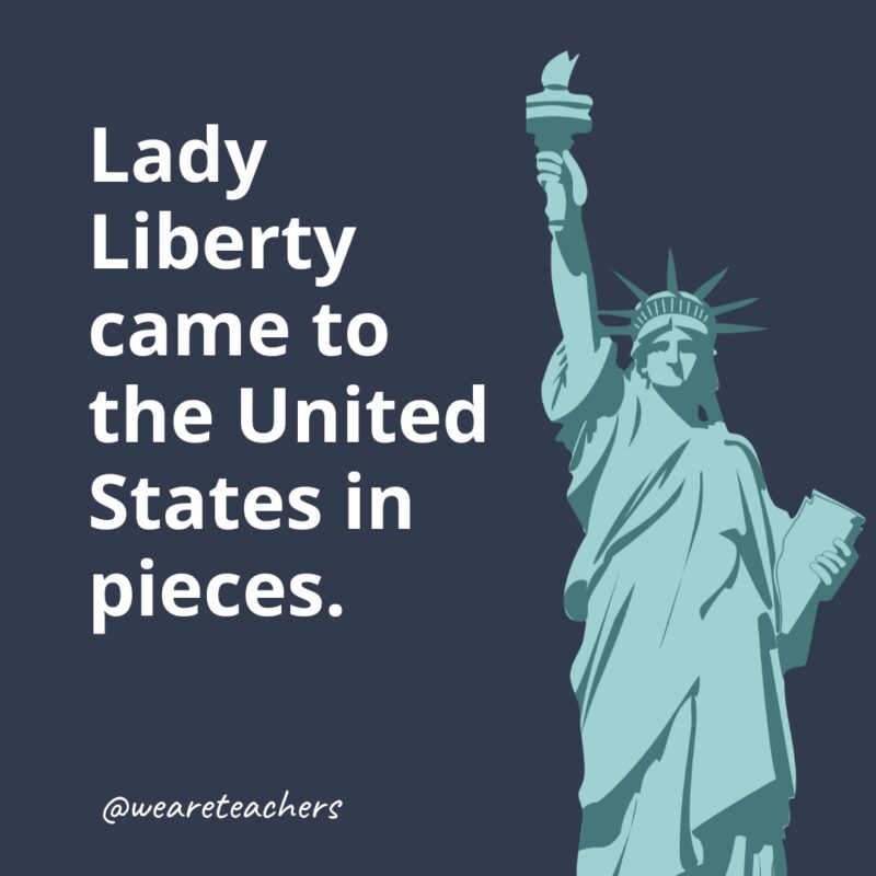 Lady Liberty came to the United States in pieces.- statue of liberty facts