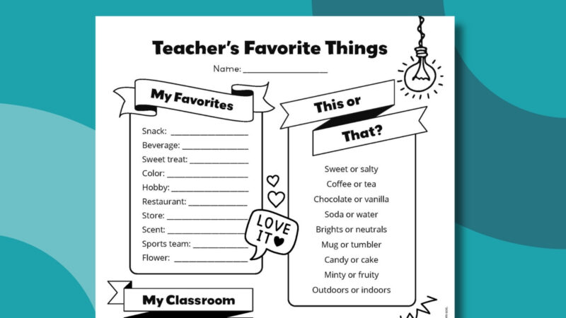 Teacher Favorite Things Form an image of a teacher favorite things form printable