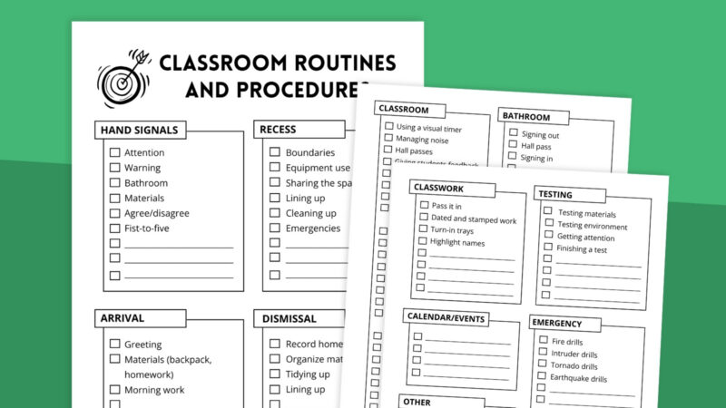 Classroom Procedures and Routines Checklists