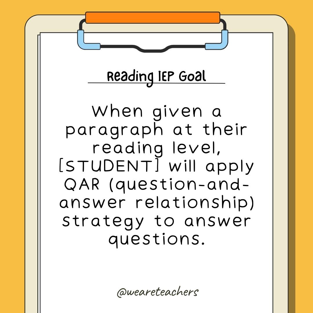 Reading IEP Goal Bank