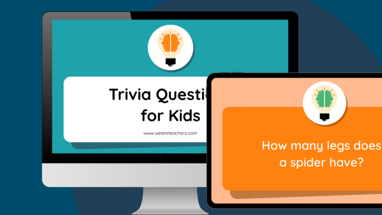 an example of two slides from trivia questions for kids Google Slides on a computer and device screen