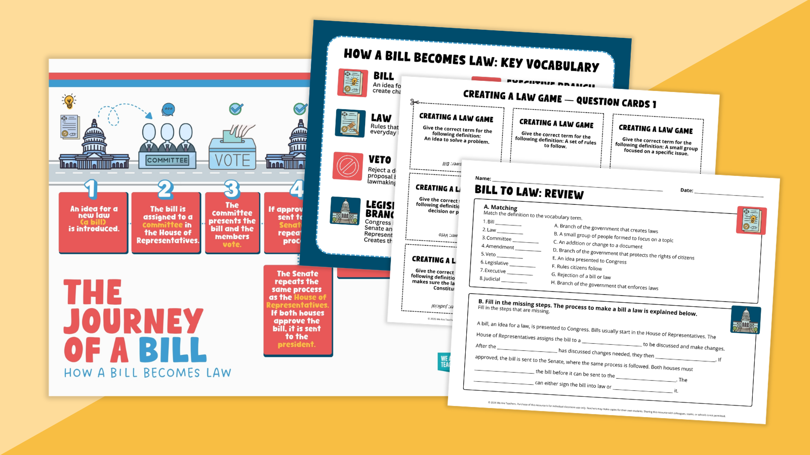Images from the How a Bill Becomes a Law Worksheet & Activity Bundle