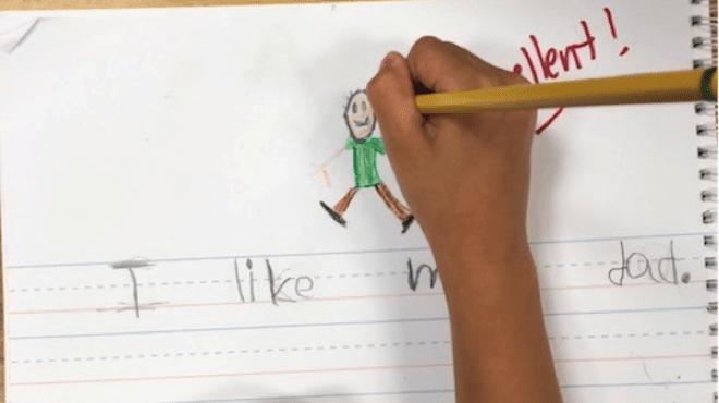 A child handwriting on a page
