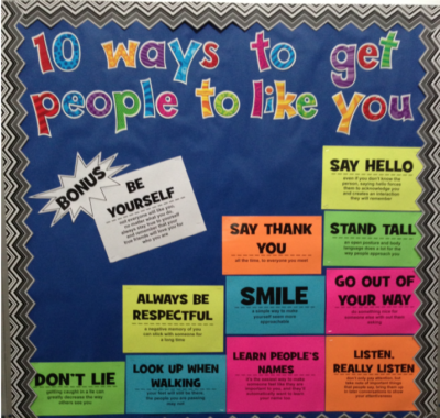 10 ways to get people to like you bulletin board idea for August and back to school