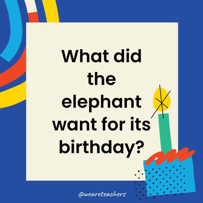 Birthday Jokes for Kids What did the elephant want for its birthday?