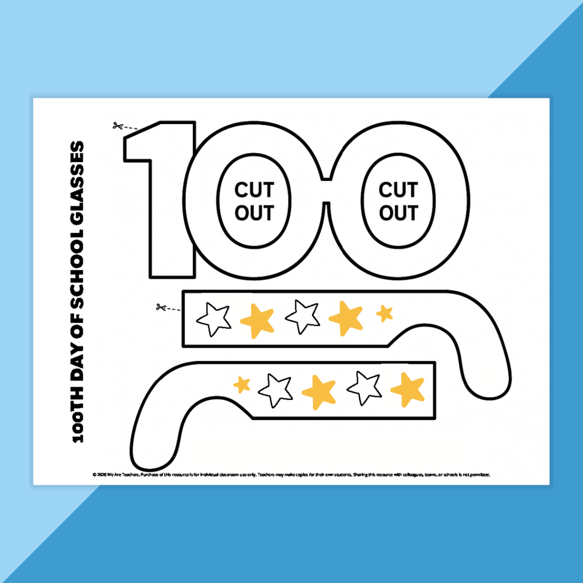 Image of a 100 eye glasses cut out activity page.