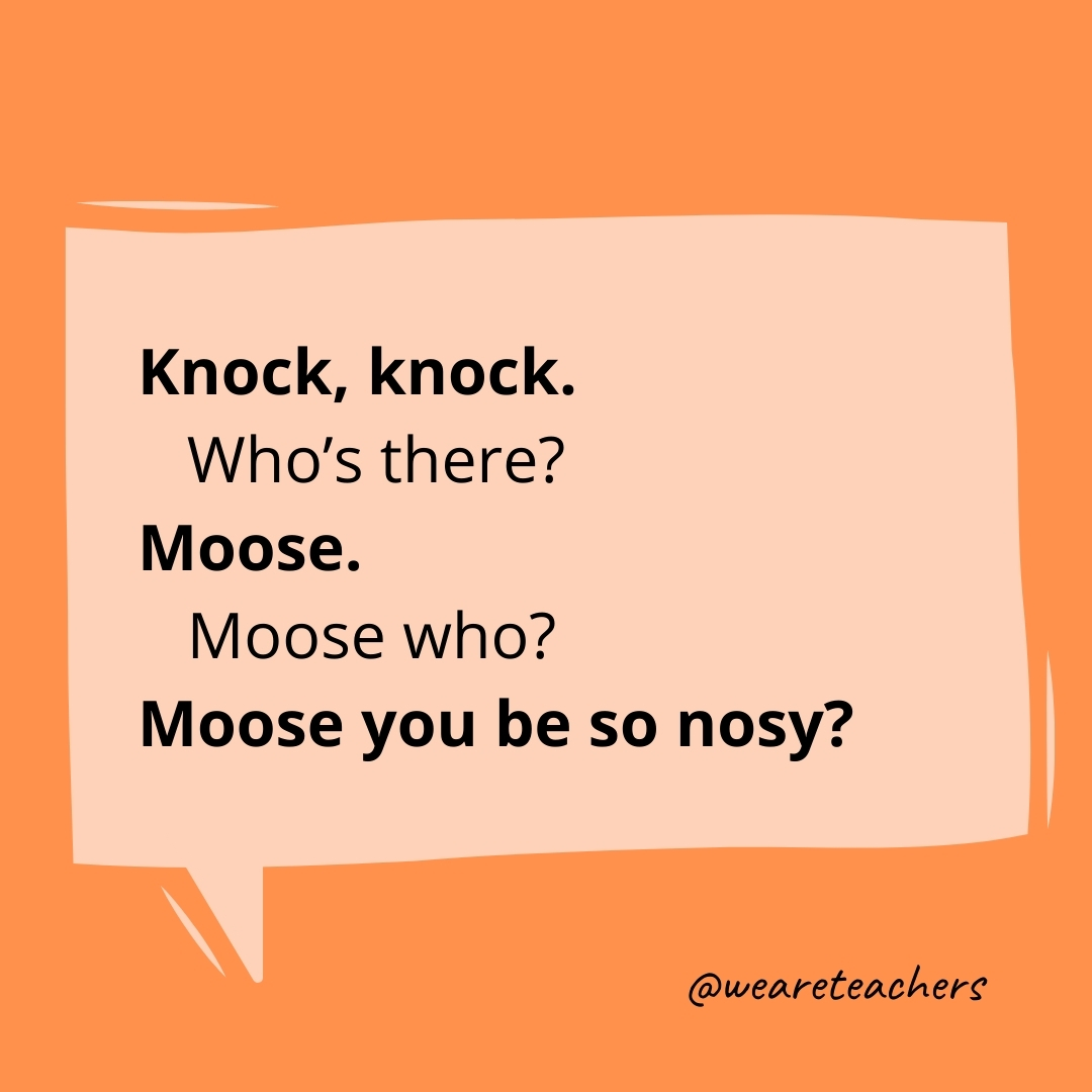 Knock, knock.
Who’s there?
Moose.
Moose who?
Moose you be so nosy?