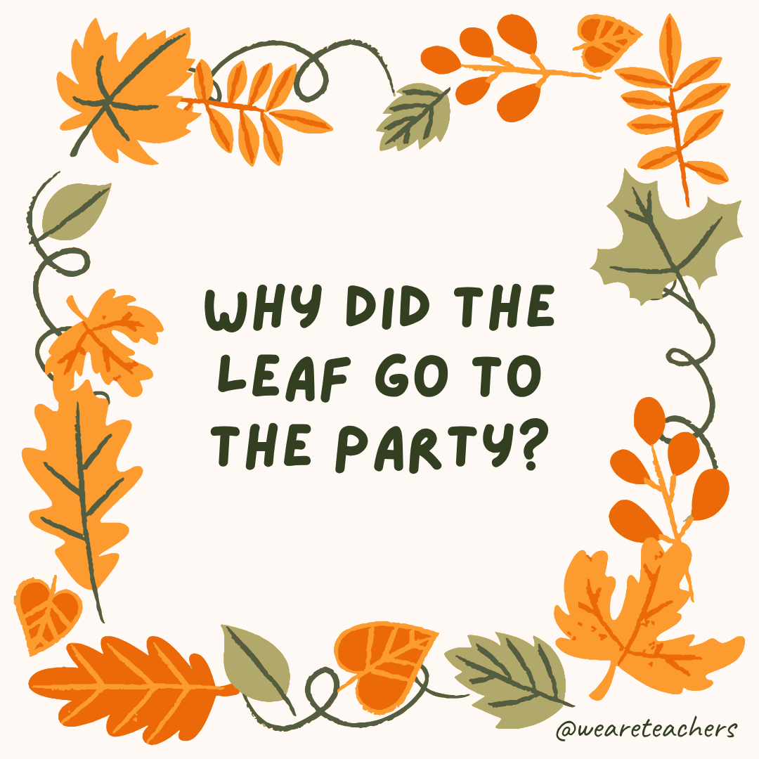 Fall Jokes an image of a fall joke surrounded by fall leaves and vines