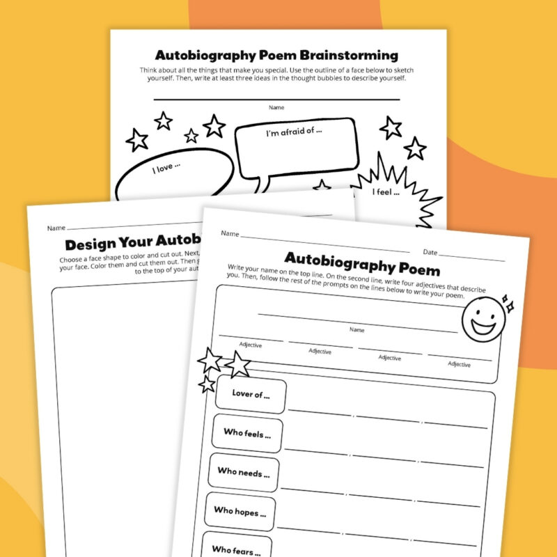 an image of three different poetry worksheet examples