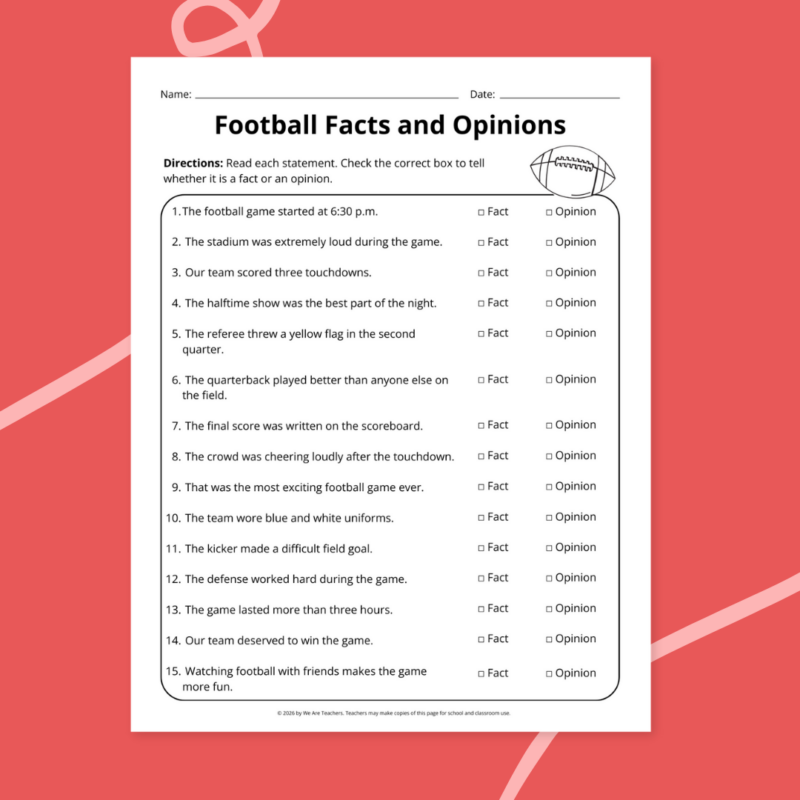 Football Worksheets printable football worksheet examples in front of a red background