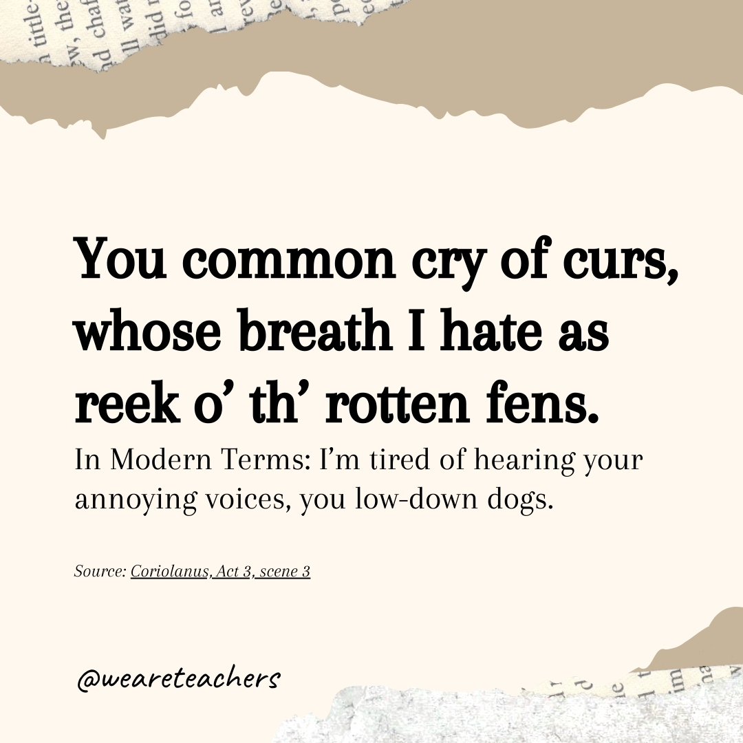 You common cry of curs, whose breath I hate as reek o’ th’ rotten fens.- Shakespearean insults