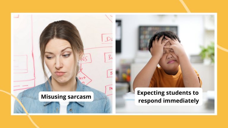 Pictures of a teacher and student and two common classroom management mistakes
