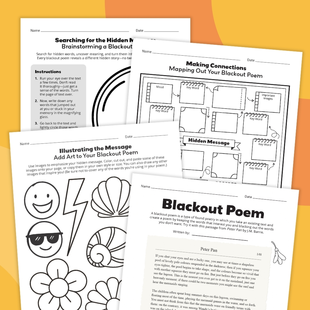 an image of four different poetry worksheet examples