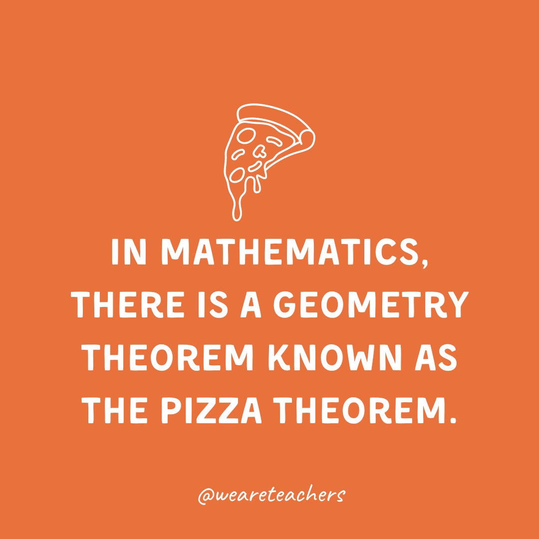 In mathematics, there is a geometry theorem known as the pizza theorem. 
