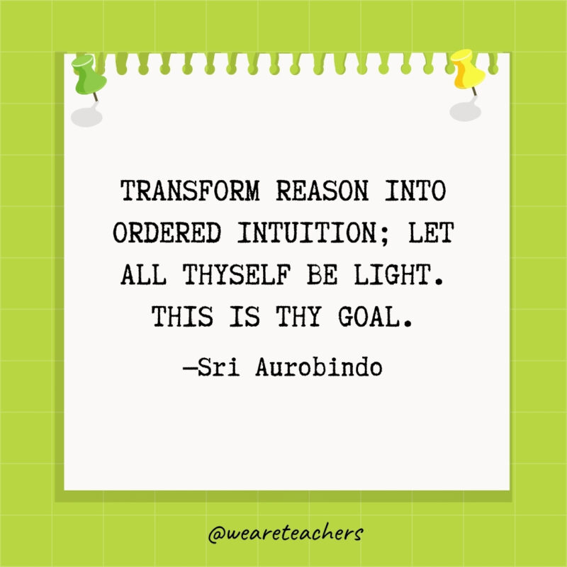 Transform reason into ordered intuition; let all thyself be light. This is thy goal.- goal setting quotes