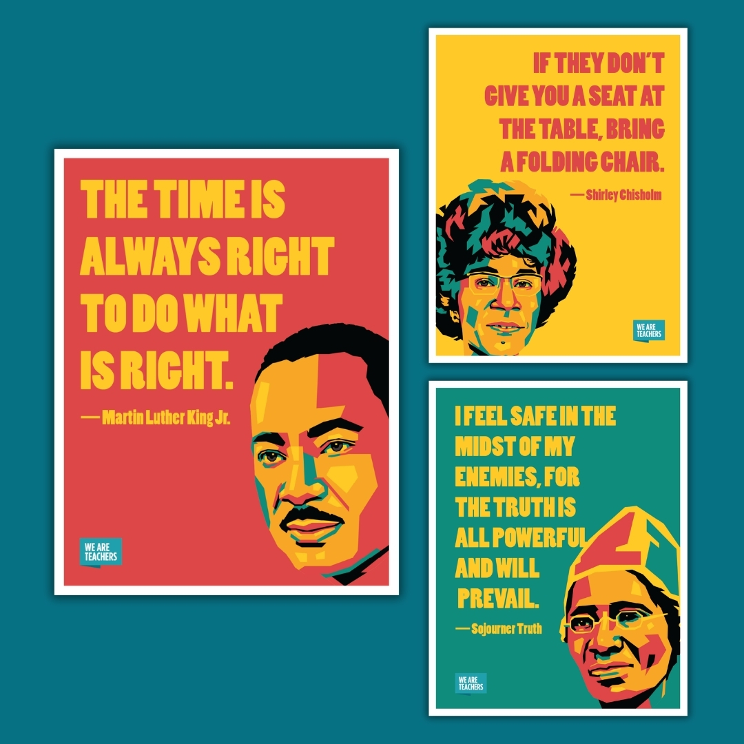 Images of three posters of a portrait of an important Black American and a quote they said.