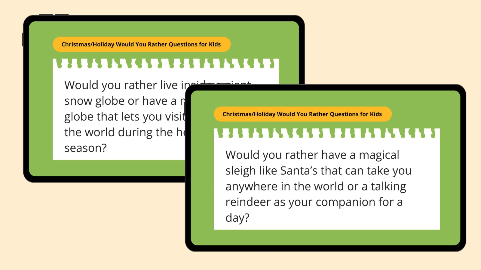 Would you rather have a magical sleigh like Santa's that can take you anywhere in the world or a talking reindeer as your companion for a day?- would you rather questions for kids