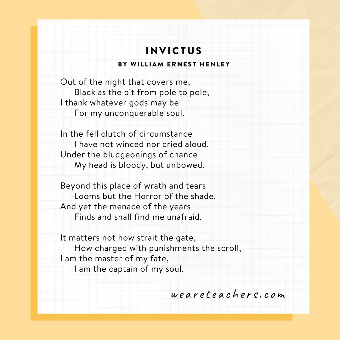Invictus by William Ernest Henley- famous poems