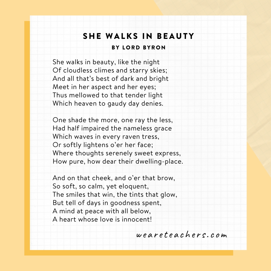 She Walks in Beauty by Lord Byron