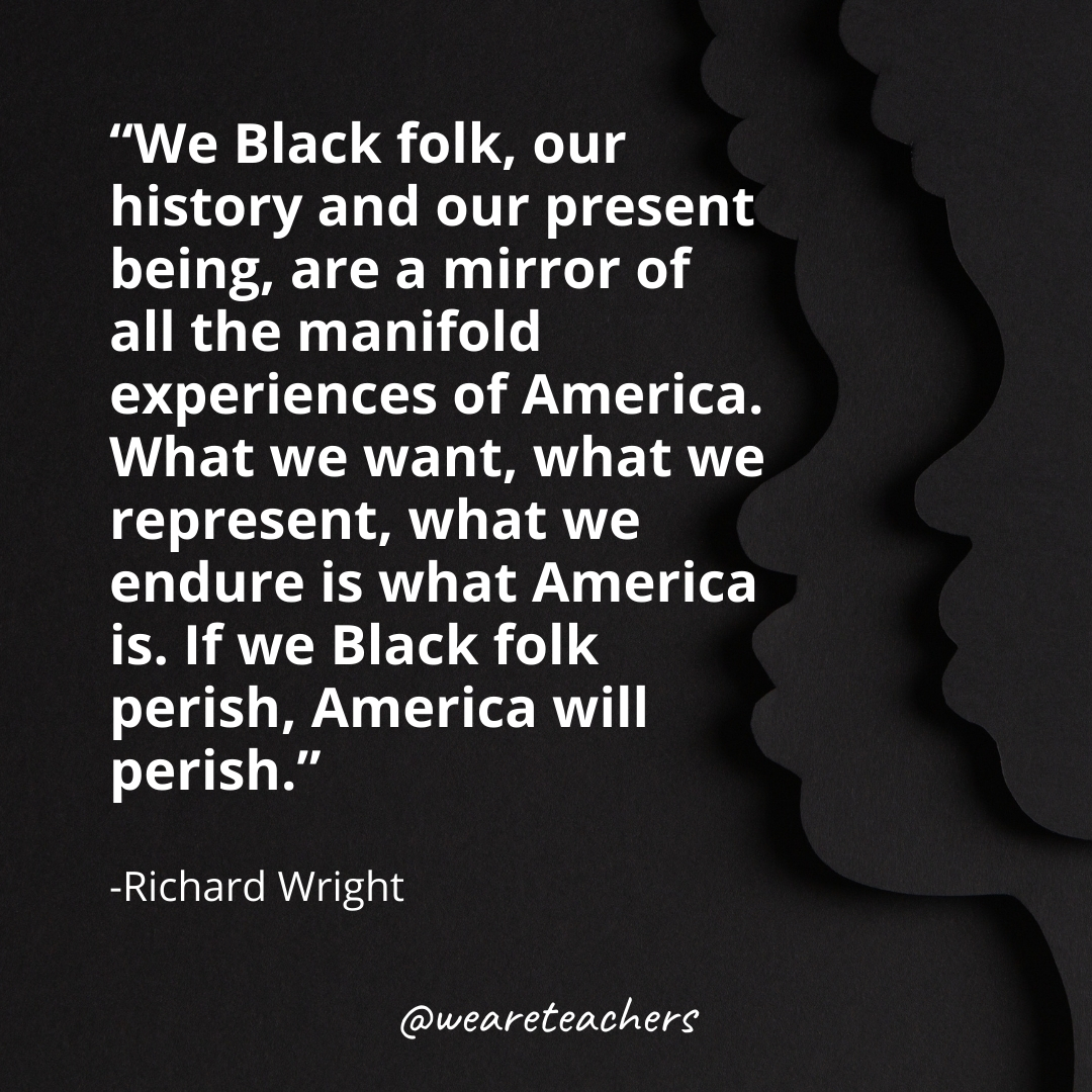 We Black folk, our history and our present being, are a mirror of all the manifold experiences of America. What we want, what we represent, what we endure is what America is. If we Black folk perish, America will perish.