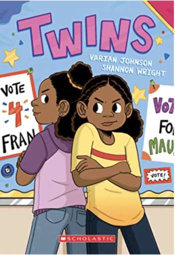 Book cover of Twins--one of our fave middle school graphic novels