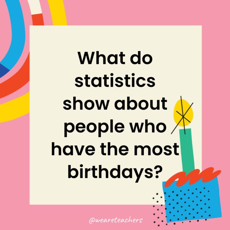 Birthday Jokes for Kids a birthday frame with the joke: What do statistics show about people who have the most birthdays?