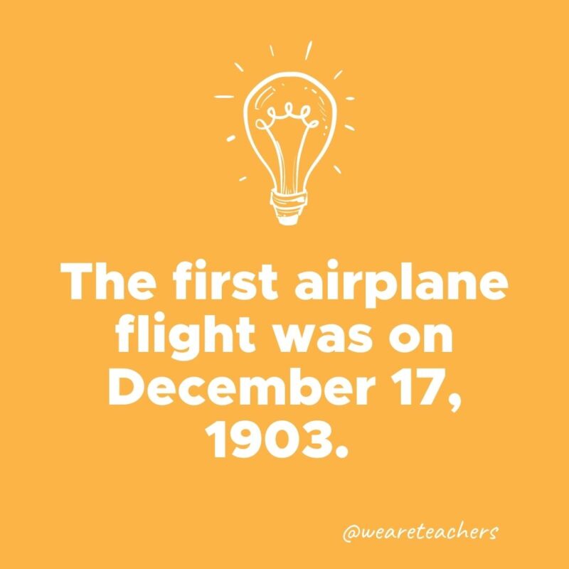 The first airplane flight was on December 17, 1903.- weird fun facts 