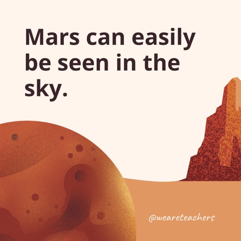 Mars can easily be seen in the sky.