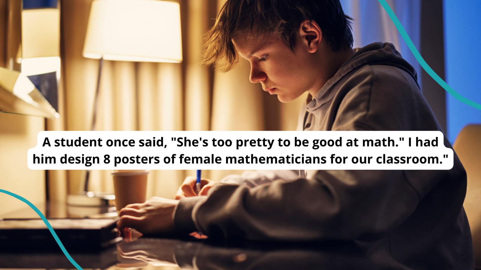 Photo of boy working on homework with quote about perfect consequences
