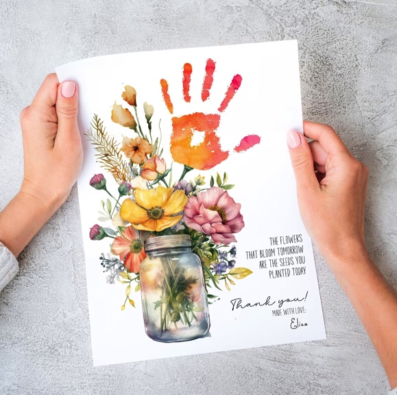 template to add a handprint to to make a thank you card