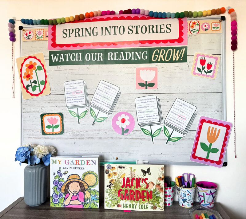 Spring Bulletin Boards an image of a spring bulletin board that incorporates student reading responses