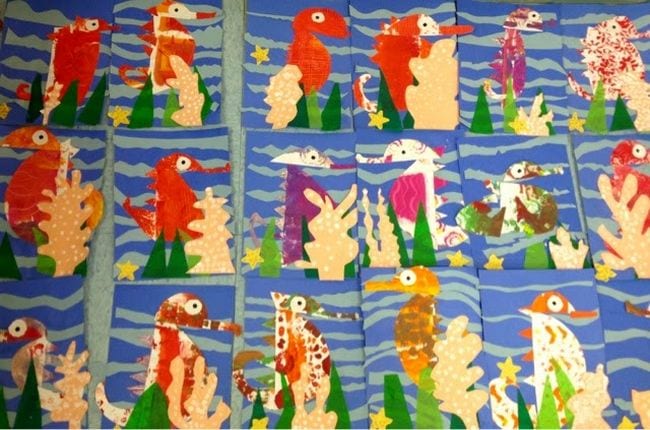 Painted seahorses in the style of Eric Carlyle