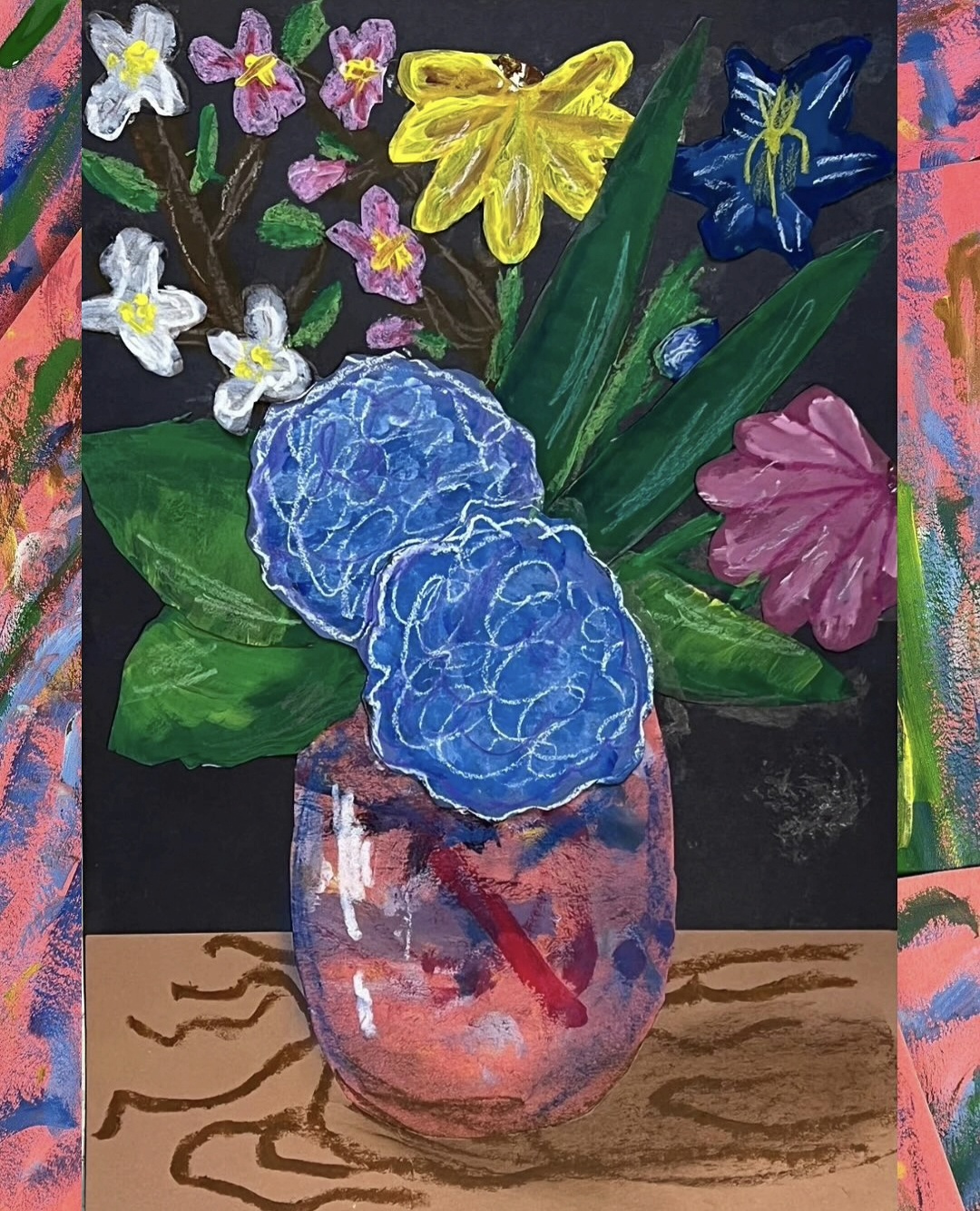 Mixed media flower vase still life