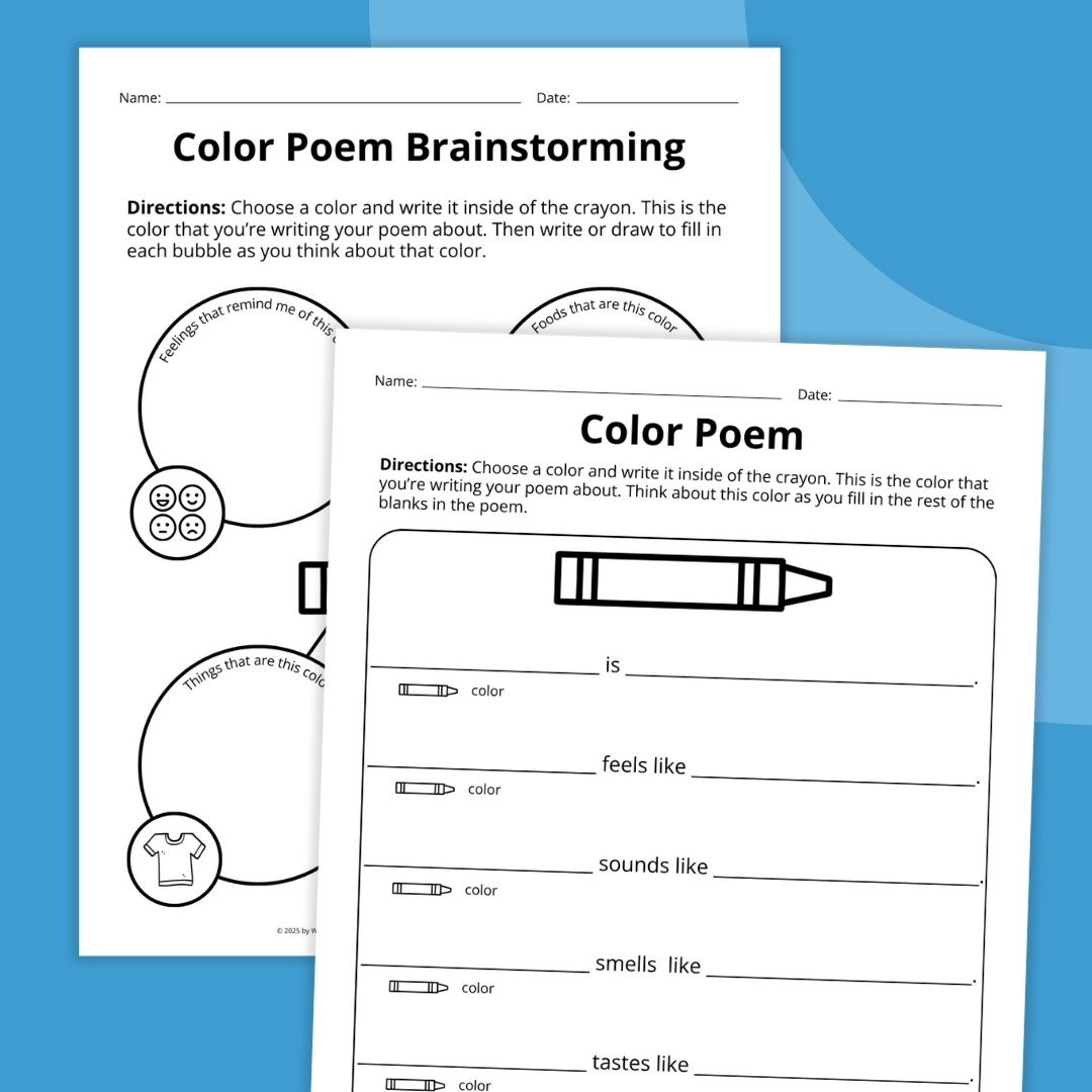 color poem worksheets