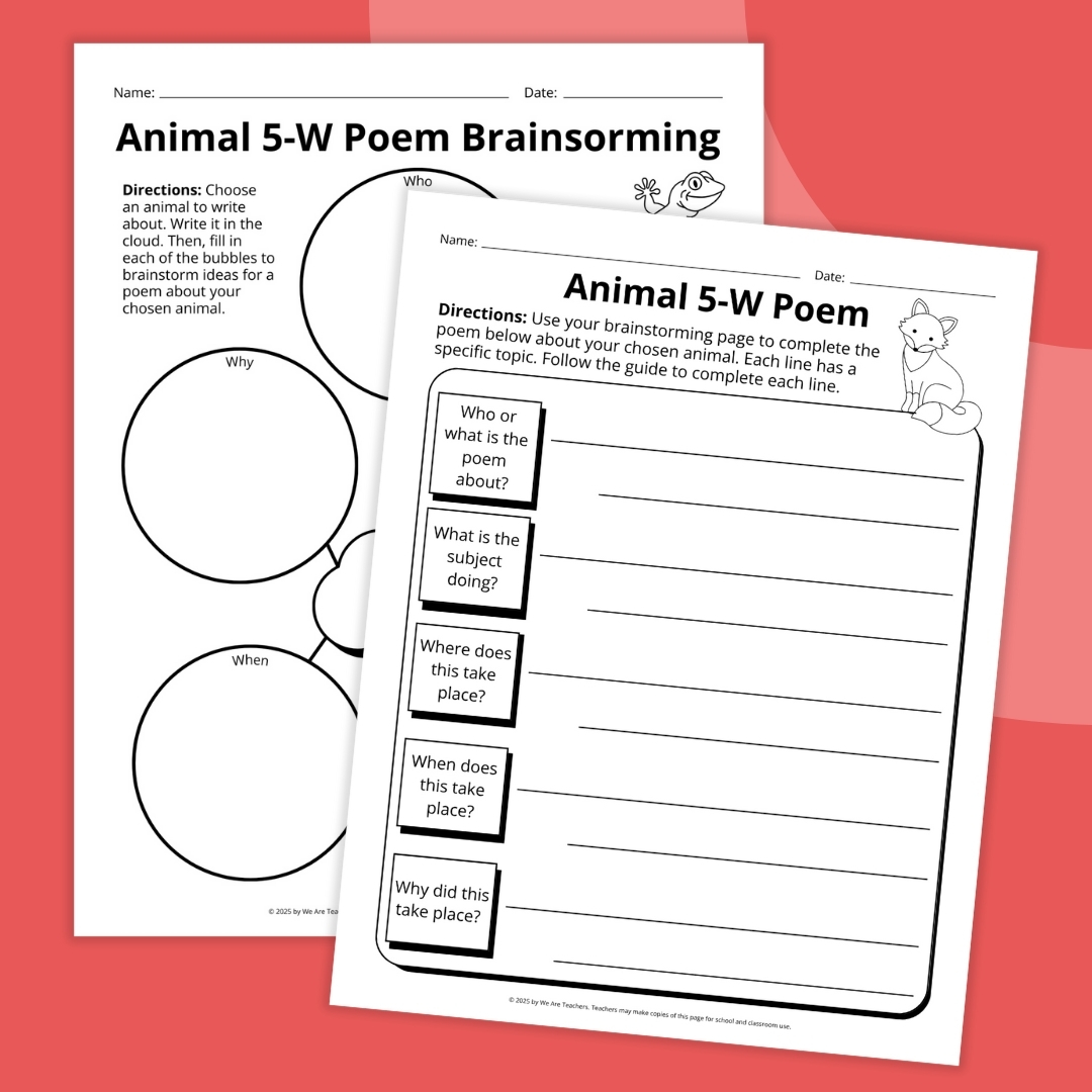 5 W worksheets  to write poems 