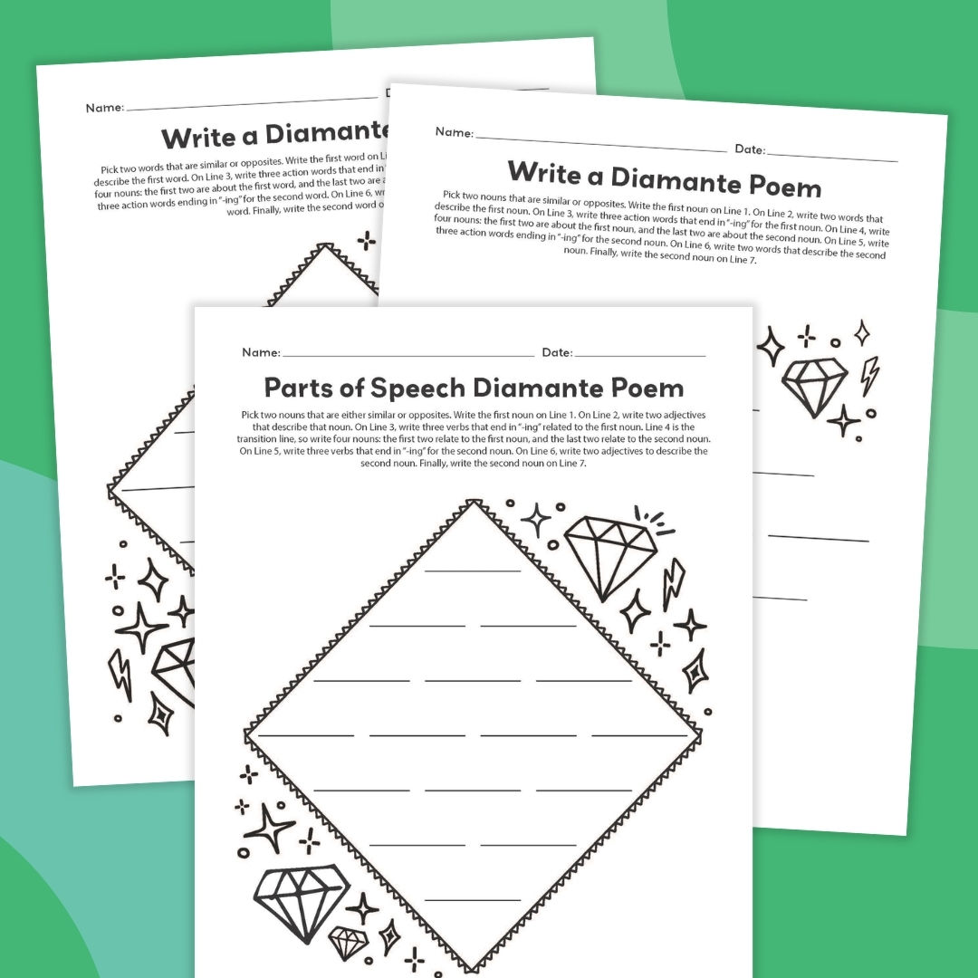 an image of three example diamante poem template printables