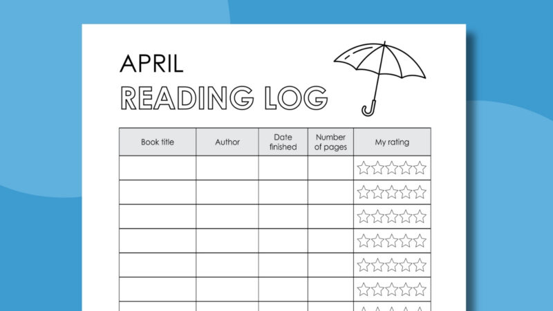 April Reading Log an image of an April reading log printable worksheet