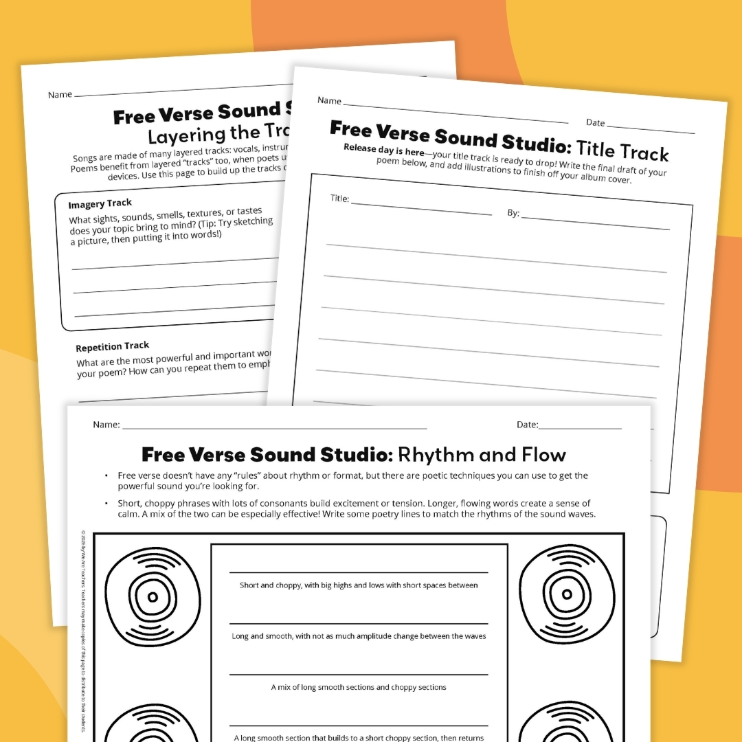 Free Verse Template printable images of 4 pages from the free verse template bundle