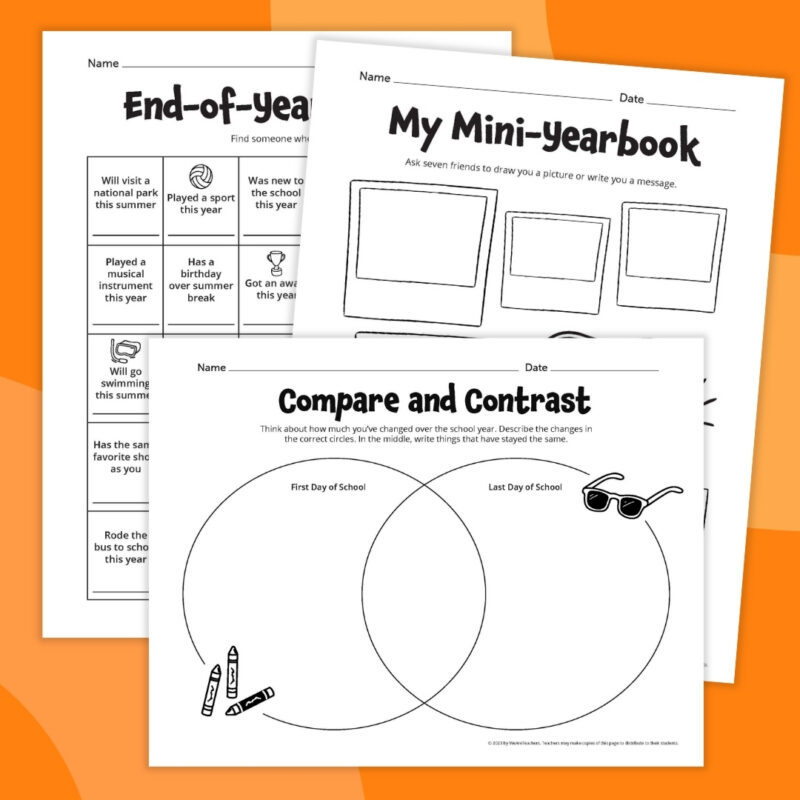 Collage of end of school worksheets