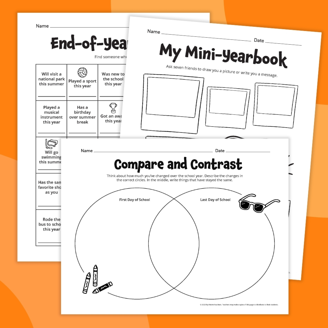 end of school worksheets 