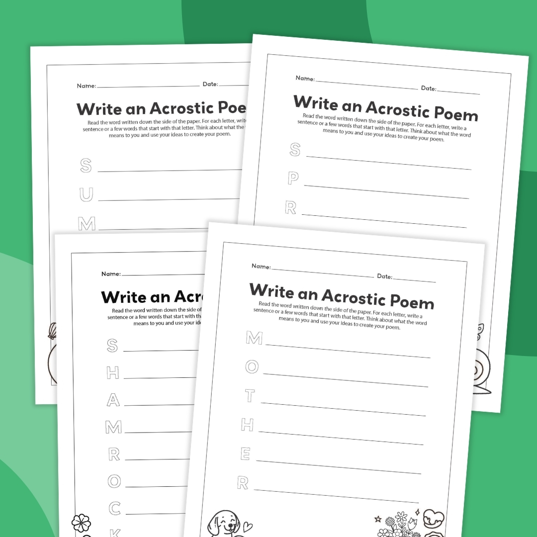an image of four printable acrostic poem templates