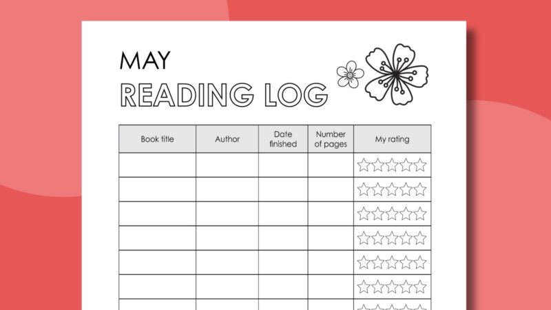 May Reading Log a printable image of a may reading log